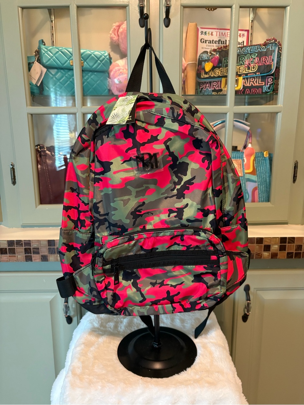 Badgley Mischka Pink Green Black Camo Backpack